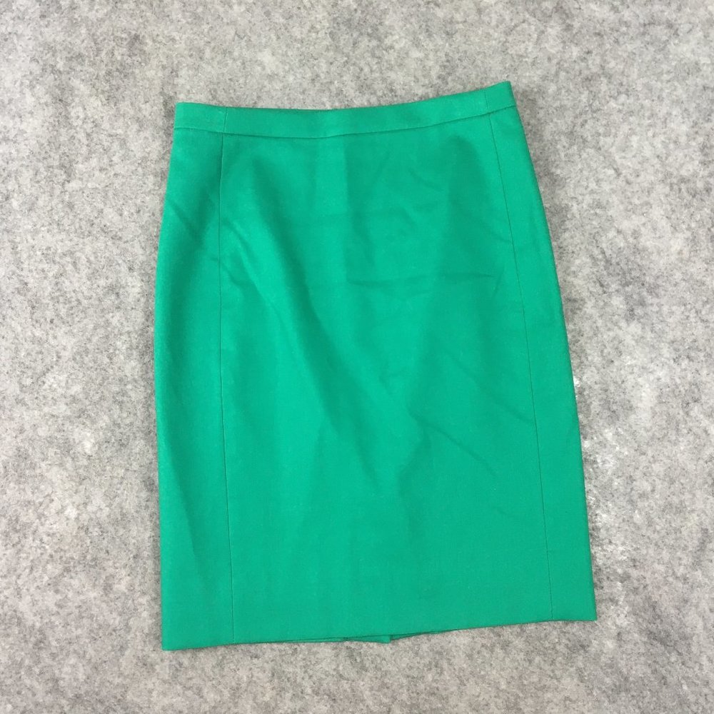 J Crew Skirt 00P No 2 Pencil Career Solid Green Cotton Twill Back Slit Lined